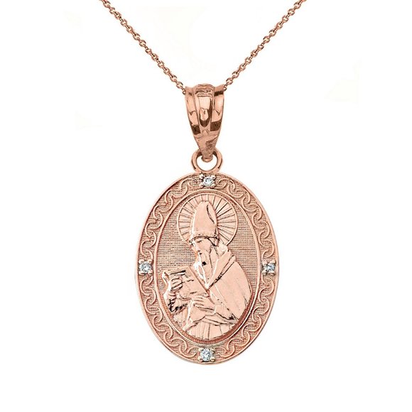 14k Solid Gold Diamond Saint Augustine Oval Small Pendant Necklace - Picture 9 of 9